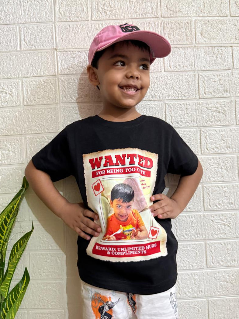 Wanted for Being Too Cute custom t-shirt for kids with photo/face print